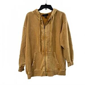 Forever 21 Brown Oversized Baggy Full Zip Drawstring Hooded Jacket- Size Small